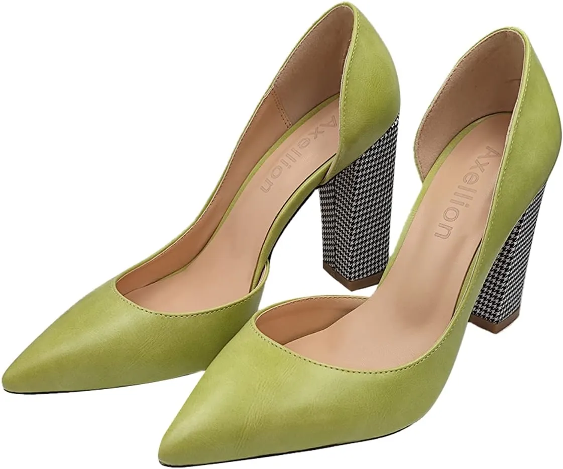 Axellion Pumps for Women, Houndstooth Heel Pumps Side Empty High Heels Pointed Toe Shoes Top Leather High Heel Shoes for Women