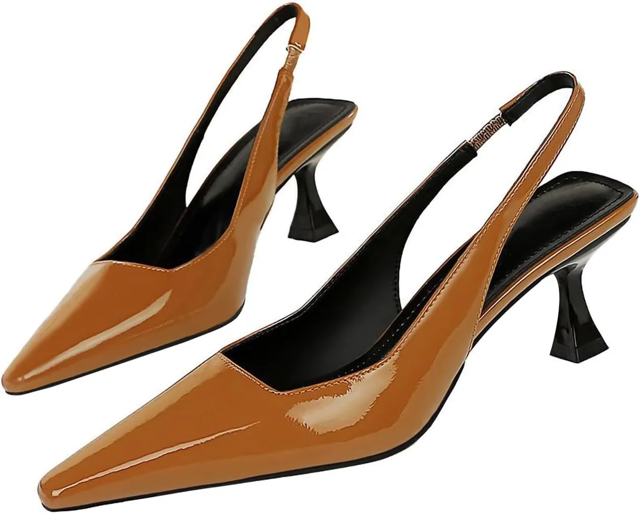 baobeijiadao Womens Kitten Heel Pumps Slingback Pointed Toe Heels Slip On Closed Toe Heeled Sandals Patent Leather Dress Shoes for Women