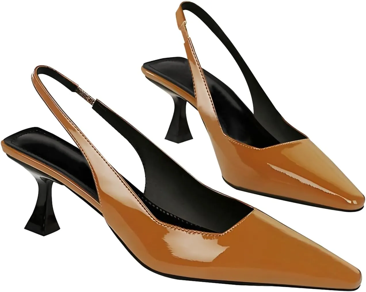 baobeijiadao Womens Kitten Heel Pumps Slingback Pointed Toe Heels Slip On Closed Toe Heeled Sandals Patent Leather Dress Shoes for Women