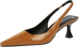 baobeijiadao Womens Kitten Heel Pumps Slingback Pointed Toe Heels Slip On Closed Toe Heeled Sandals Patent Leather Dress Shoes for Women
