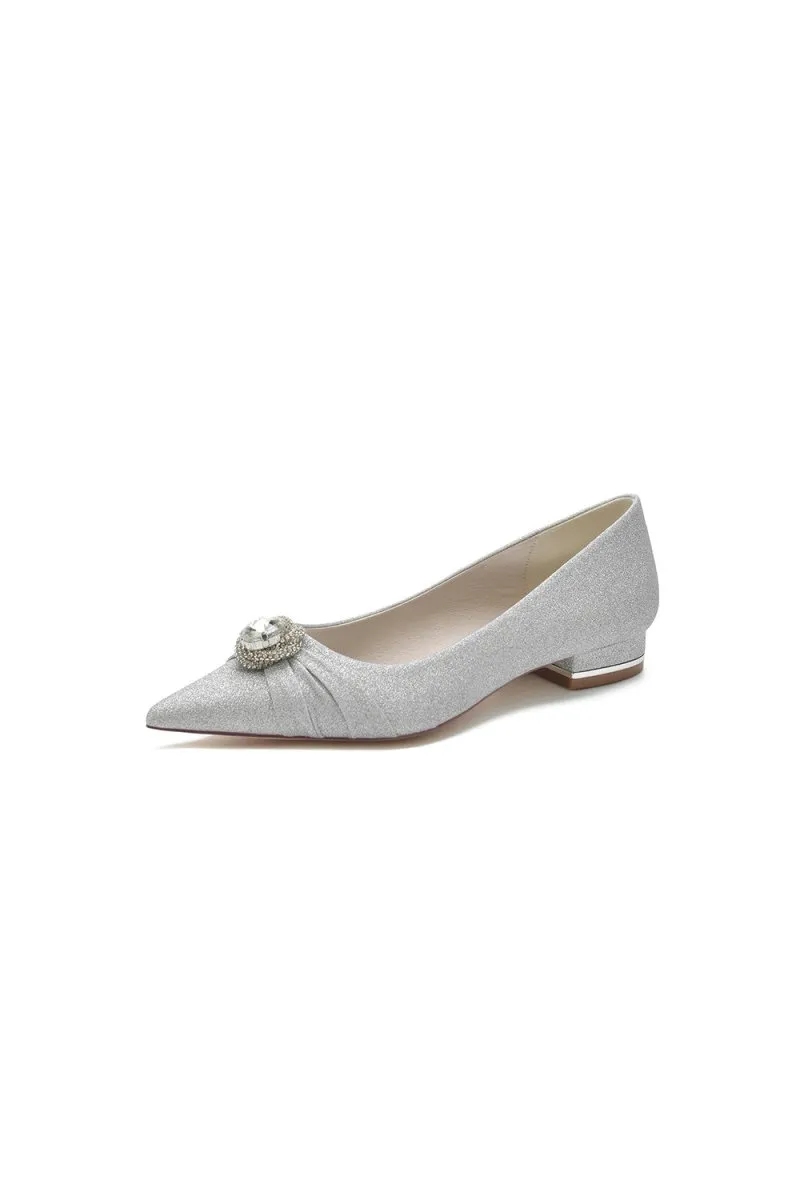 Beaded Pointed Toe Slip-On Wedding Shoes With Rhinestone