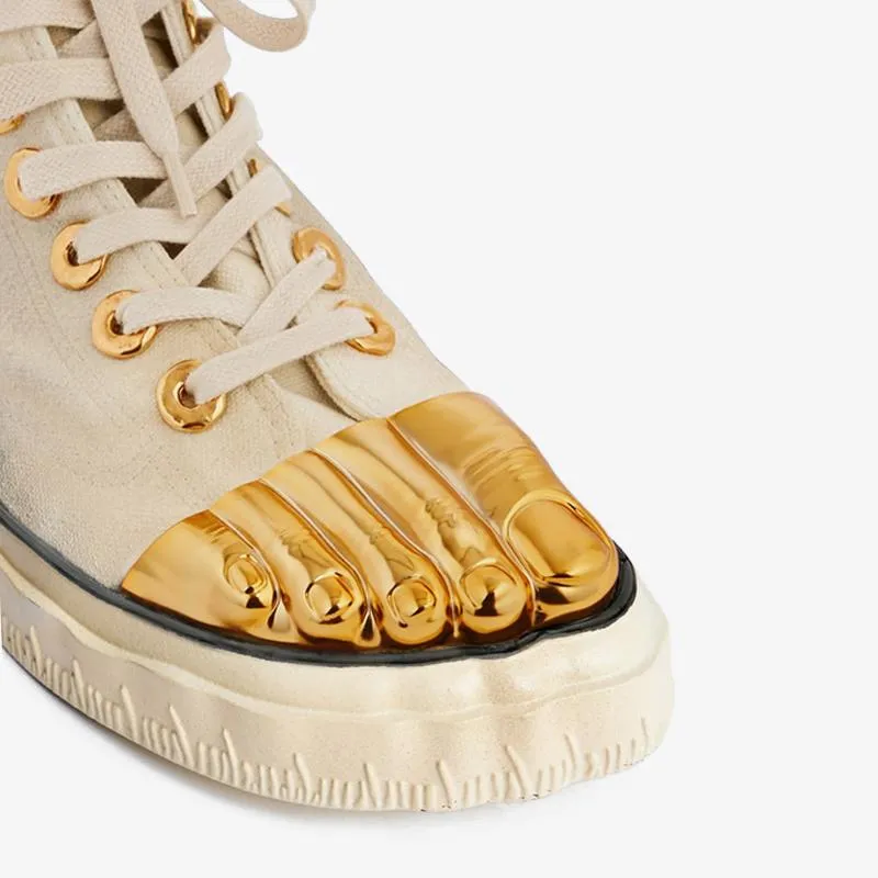 Beige Canvas Sneaker with Golden Details
