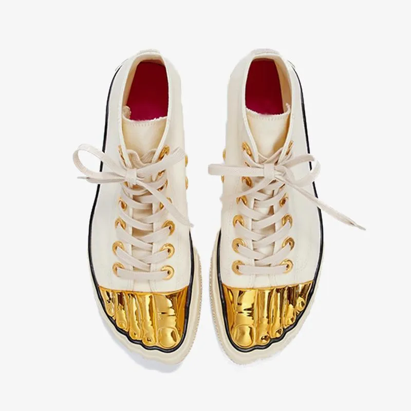 Beige Canvas Sneaker with Golden Details