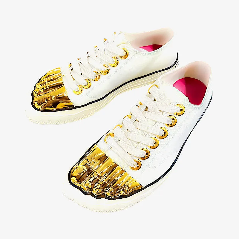 Beige Canvas Sneaker with Golden Details