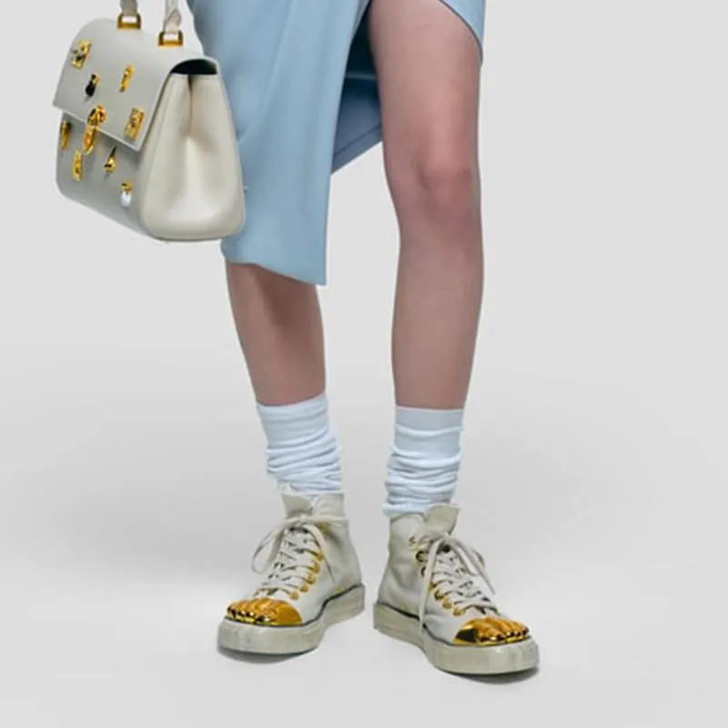 Beige Canvas Sneaker with Golden Details