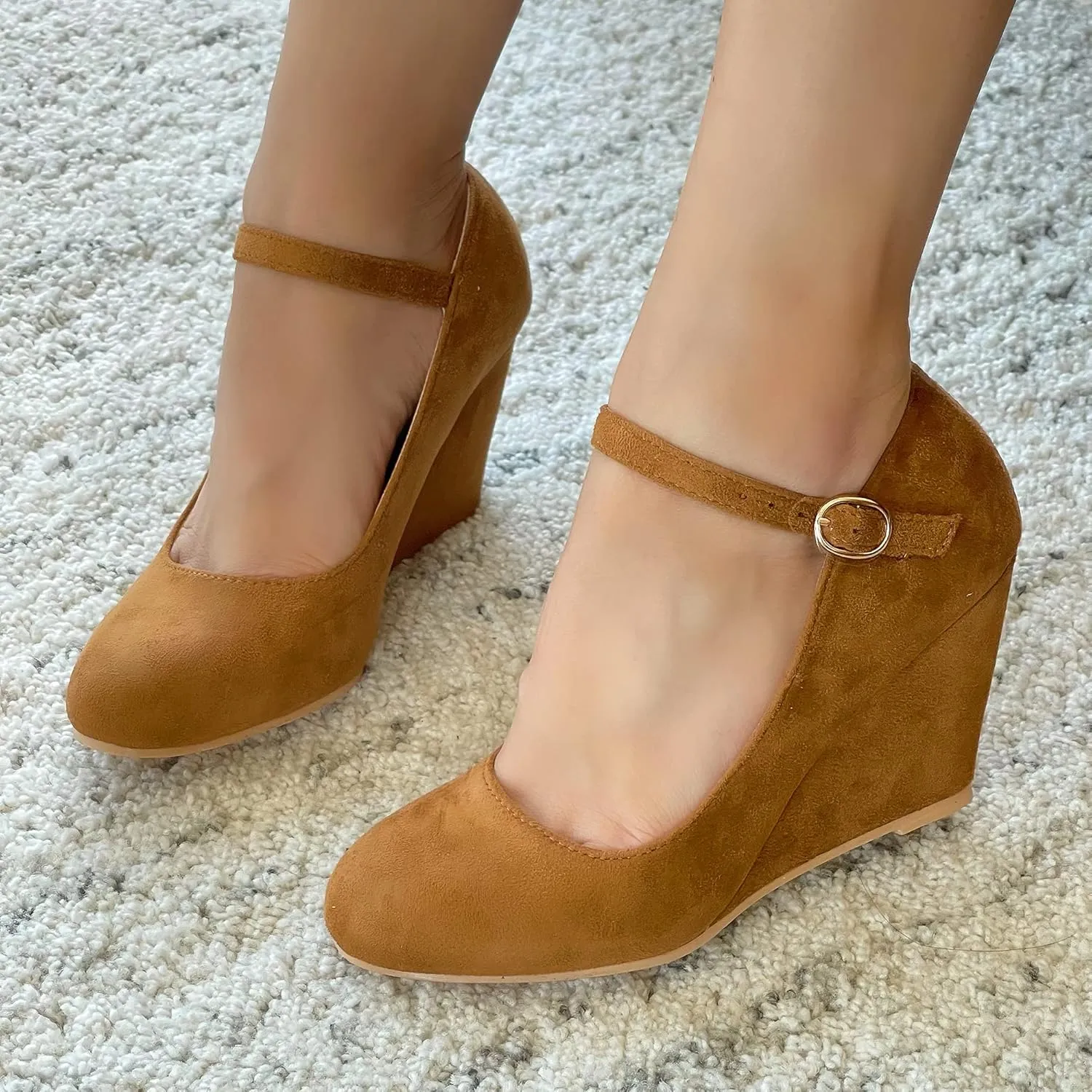 Bella Marie Denise Women's Round Toe Wedge Heel Mary Jane