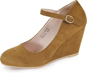 Bella Marie Denise Women's Round Toe Wedge Heel Mary Jane