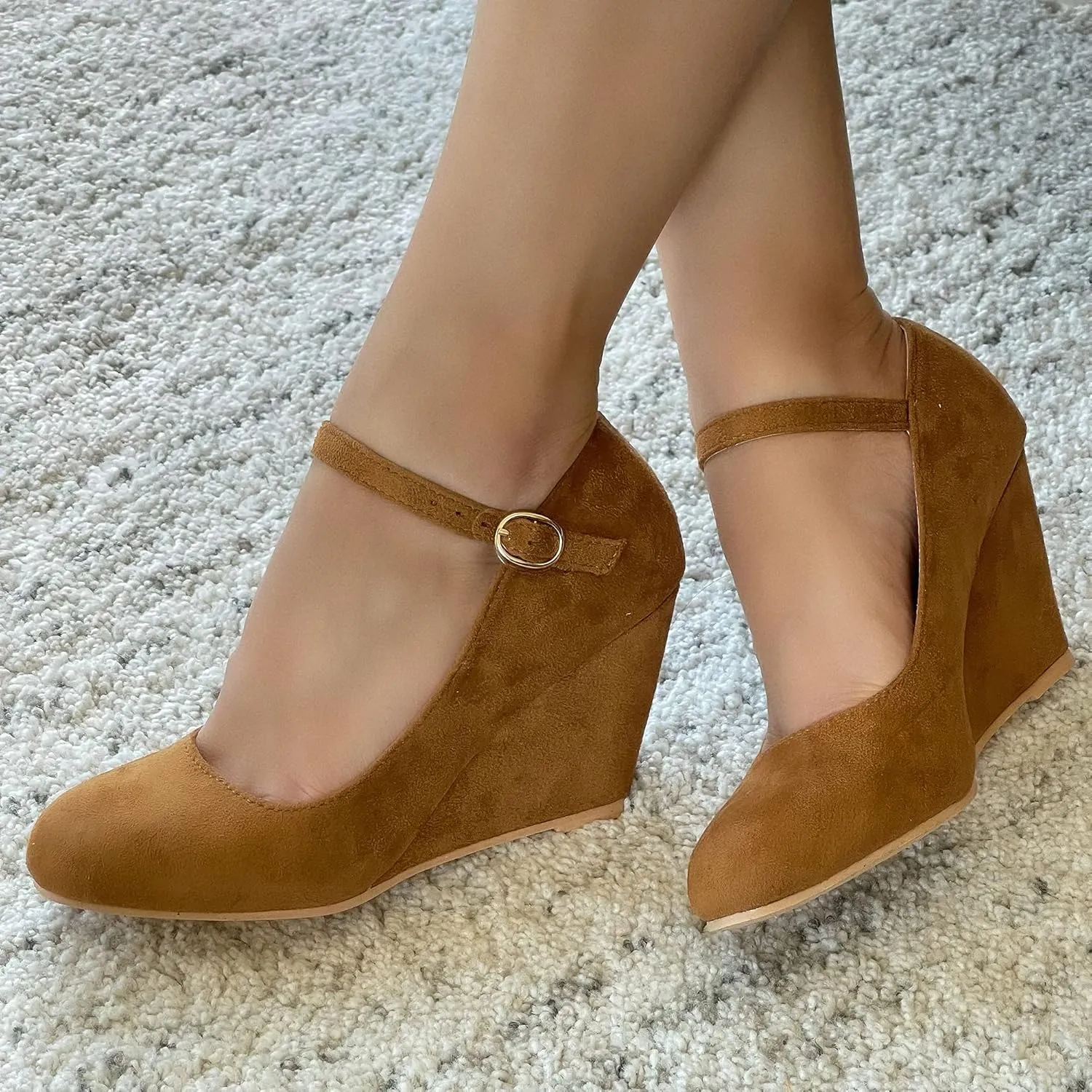 Bella Marie Denise Women's Round Toe Wedge Heel Mary Jane