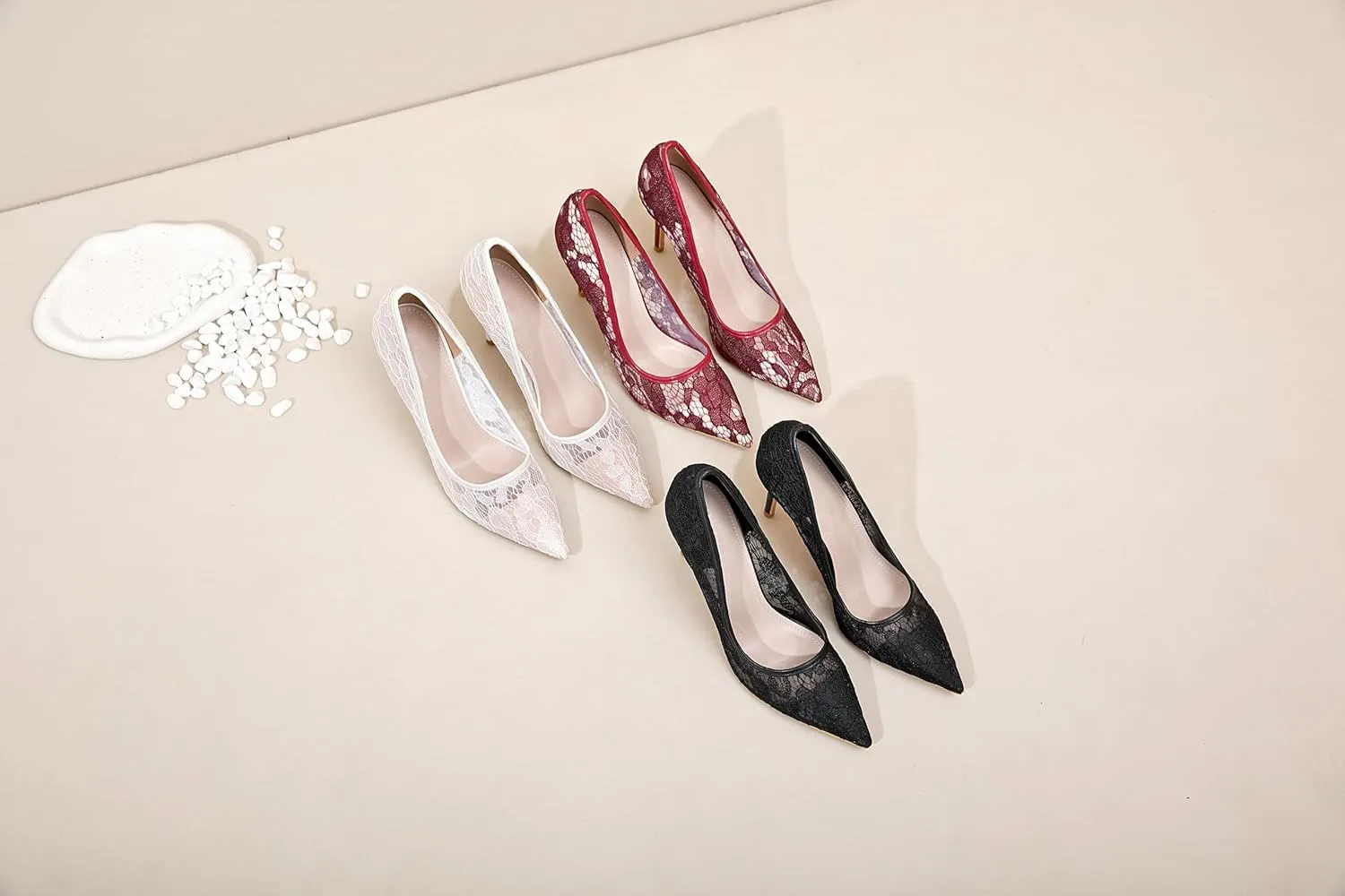 Black Heels for Women Sexy Pointed Closed Toe Lace High Heels Comfortable Suede Stiletto Wedding Party Pumps Shoes