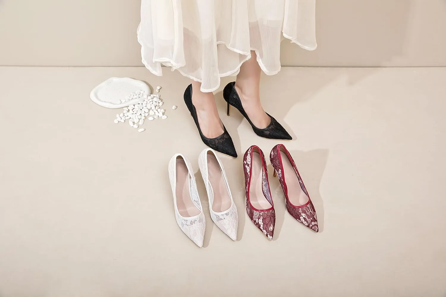 Black Heels for Women Sexy Pointed Closed Toe Lace High Heels Comfortable Suede Stiletto Wedding Party Pumps Shoes