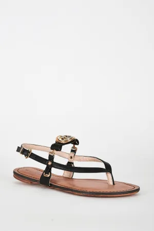 Black Thong Sandal With Buckle