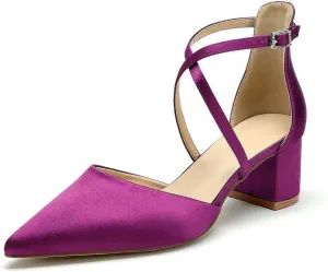 Block Heel Wedding Shoes for Bride Closed Toe Bridal Shoes Ankle Strap Wedding Chunky Heels