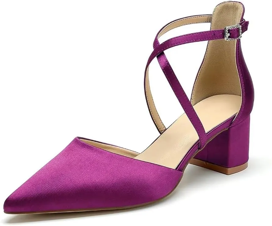 Block Heel Wedding Shoes for Bride Closed Toe Bridal Shoes Ankle Strap Wedding Chunky Heels