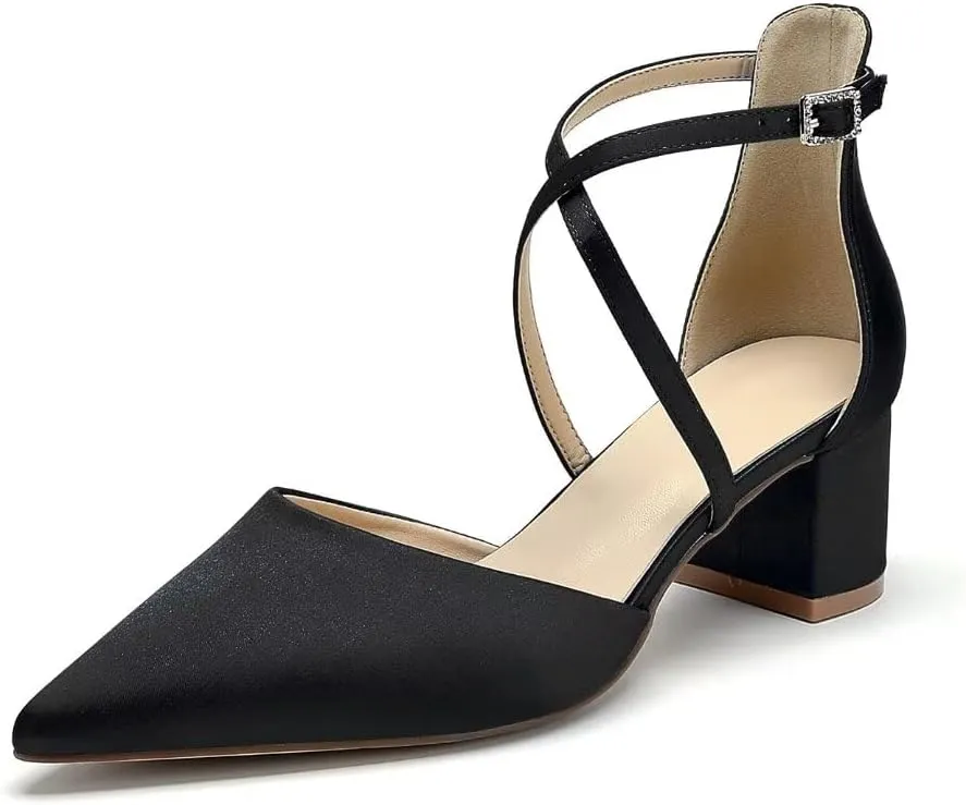 Block Heel Wedding Shoes for Bride Closed Toe Bridal Shoes Ankle Strap Wedding Chunky Heels
