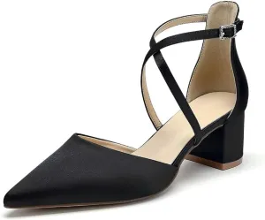 Block Heel Wedding Shoes for Bride Closed Toe Bridal Shoes Ankle Strap Wedding Chunky Heels