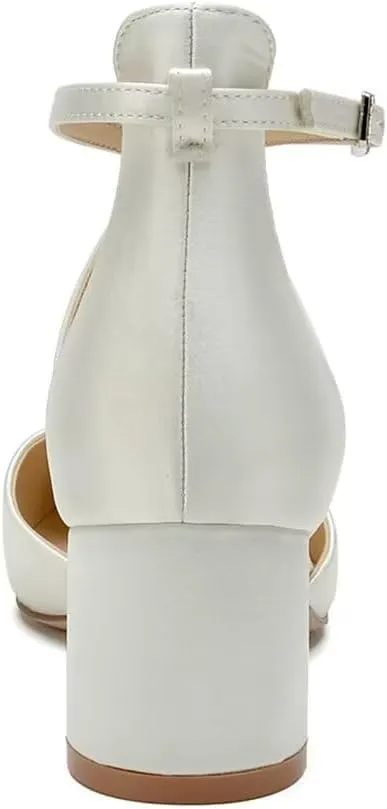 Block Heel Wedding Shoes for Bride Closed Toe Bridal Shoes Ankle Strap Wedding Chunky Heels
