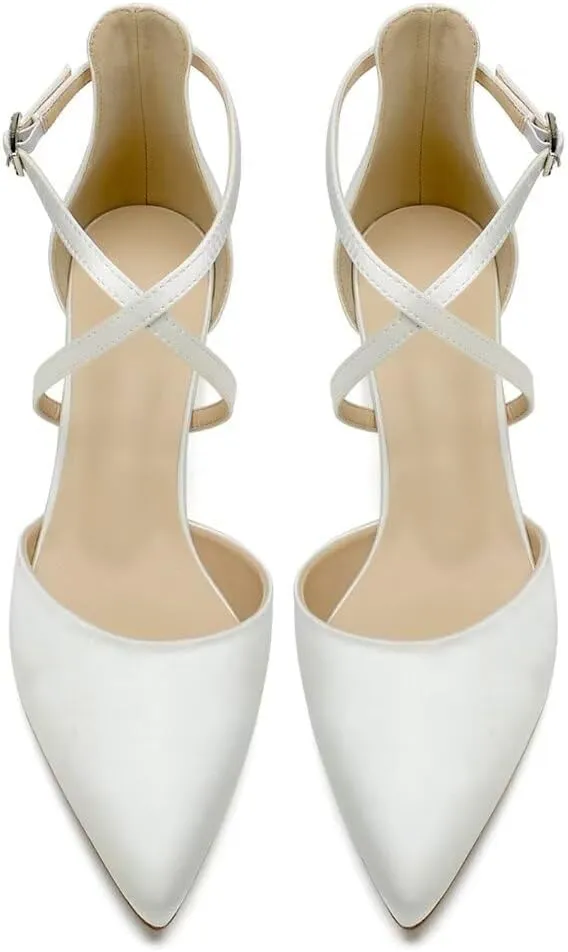 Block Heel Wedding Shoes for Bride Closed Toe Bridal Shoes Ankle Strap Wedding Chunky Heels