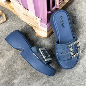 Blue buckle slipper