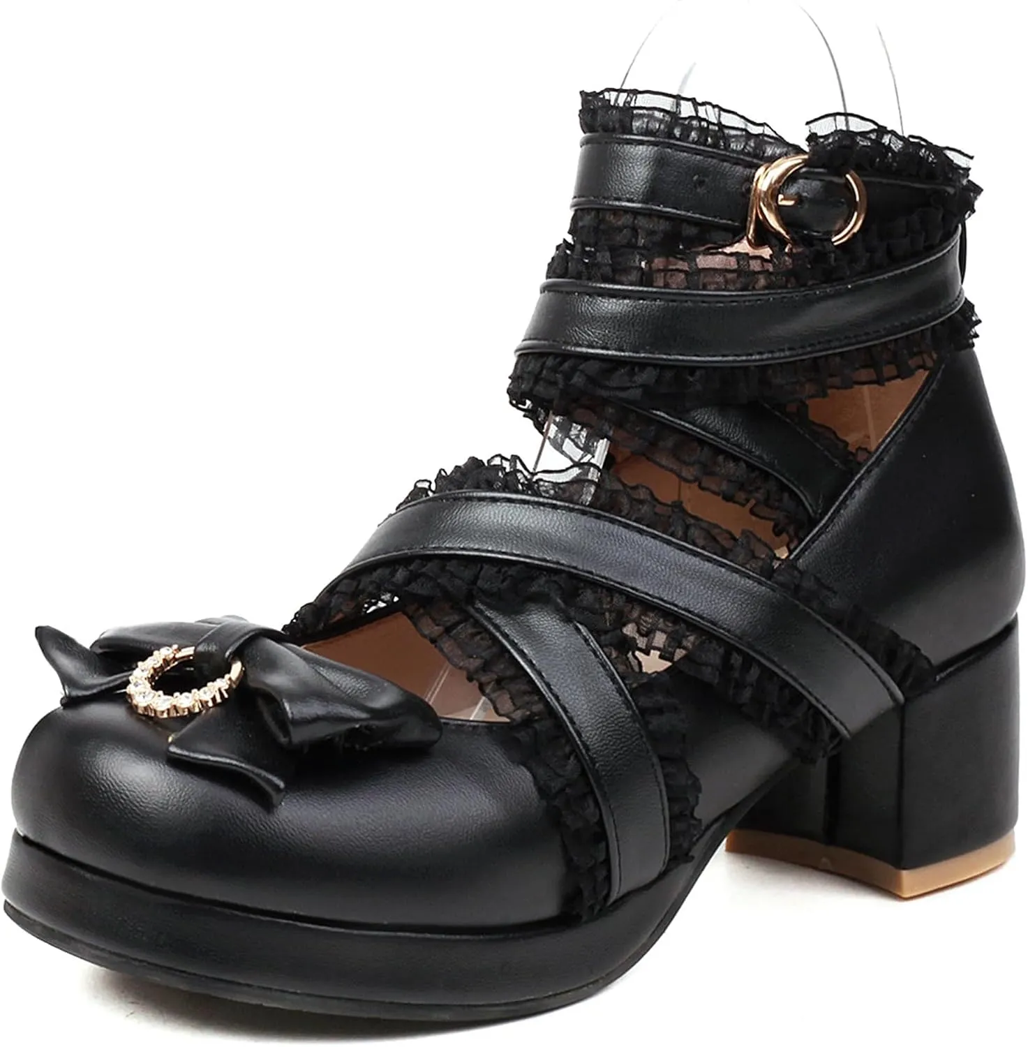 Bowtie Mary Jane Womens Round Toe Block Heels Pumps