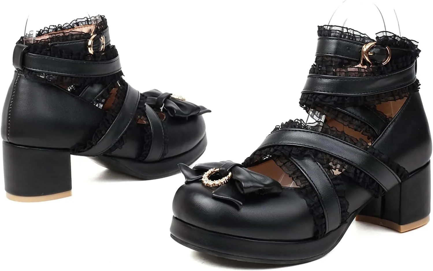 Bowtie Mary Jane Womens Round Toe Block Heels Pumps