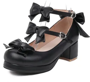 Bowtie Mary Jane Womens Round Toe Block Heels Pumps