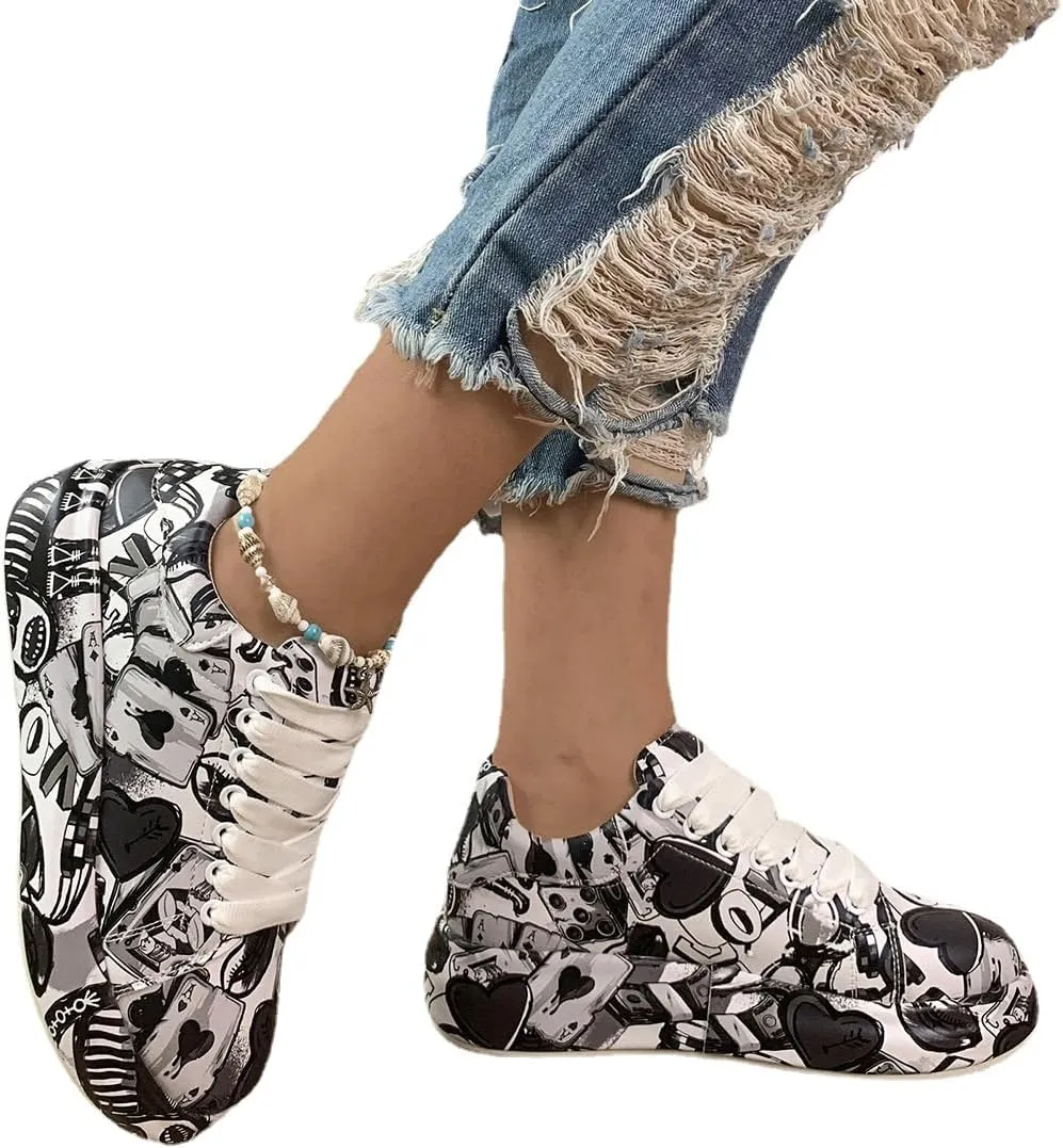 Breathable Low-top Lace-up Graffiti Running Shoes for Men Women - Ideal for Gym, Tennis, Walking, and Fashion