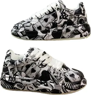 Breathable Low-top Lace-up Graffiti Running Shoes for Men Women - Ideal for Gym, Tennis, Walking, and Fashion