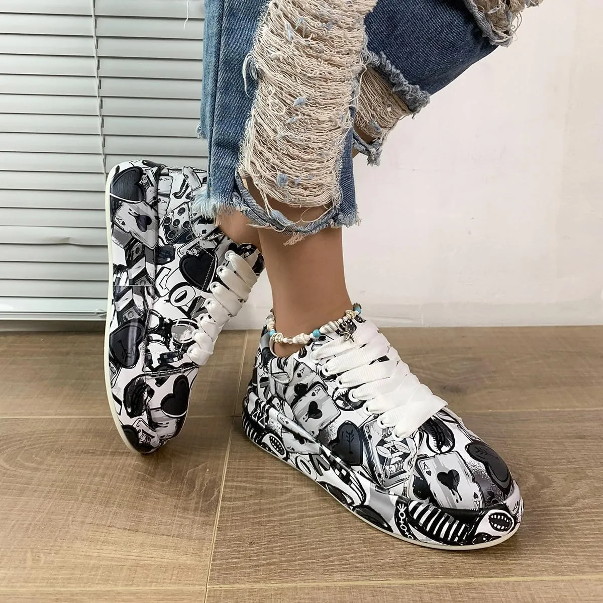 Breathable Low-top Lace-up Graffiti Running Shoes for Men Women - Ideal for Gym, Tennis, Walking, and Fashion