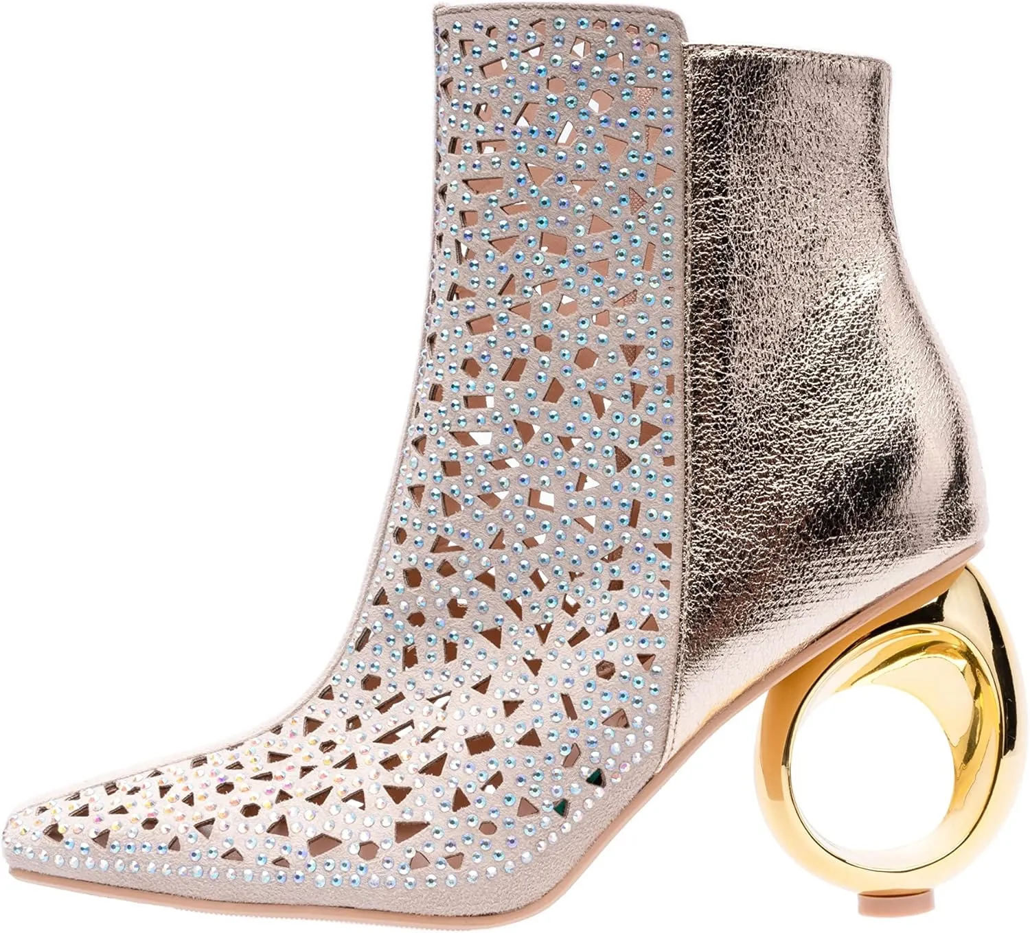 Breeze Metallic Laser-Cut Bootie On A 3.5 Inch Circular Heel