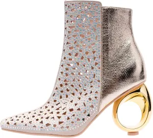 Breeze Metallic Laser-Cut Bootie On A 3.5 Inch Circular Heel