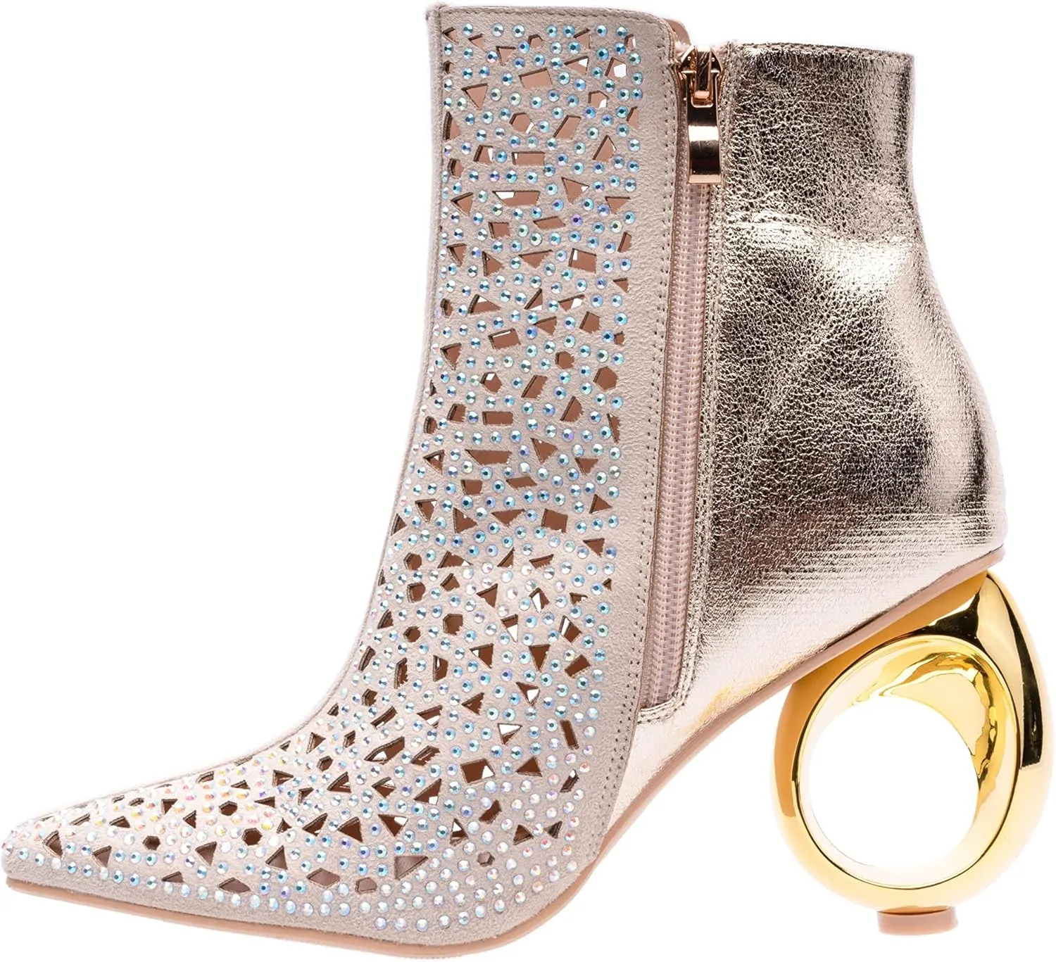 Breeze Metallic Laser-Cut Bootie On A 3.5 Inch Circular Heel