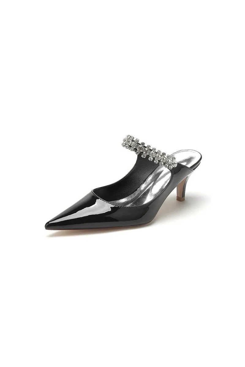 Burgundy Pointed Toe Wedding Shoes with Rhinestone