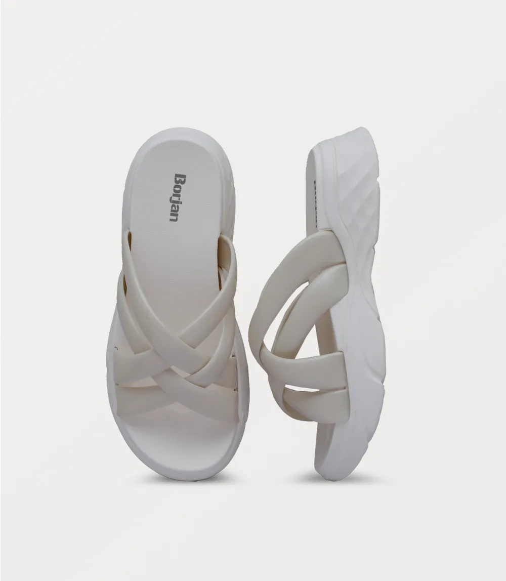 BW10276-WHITE-Women Casual Slipper