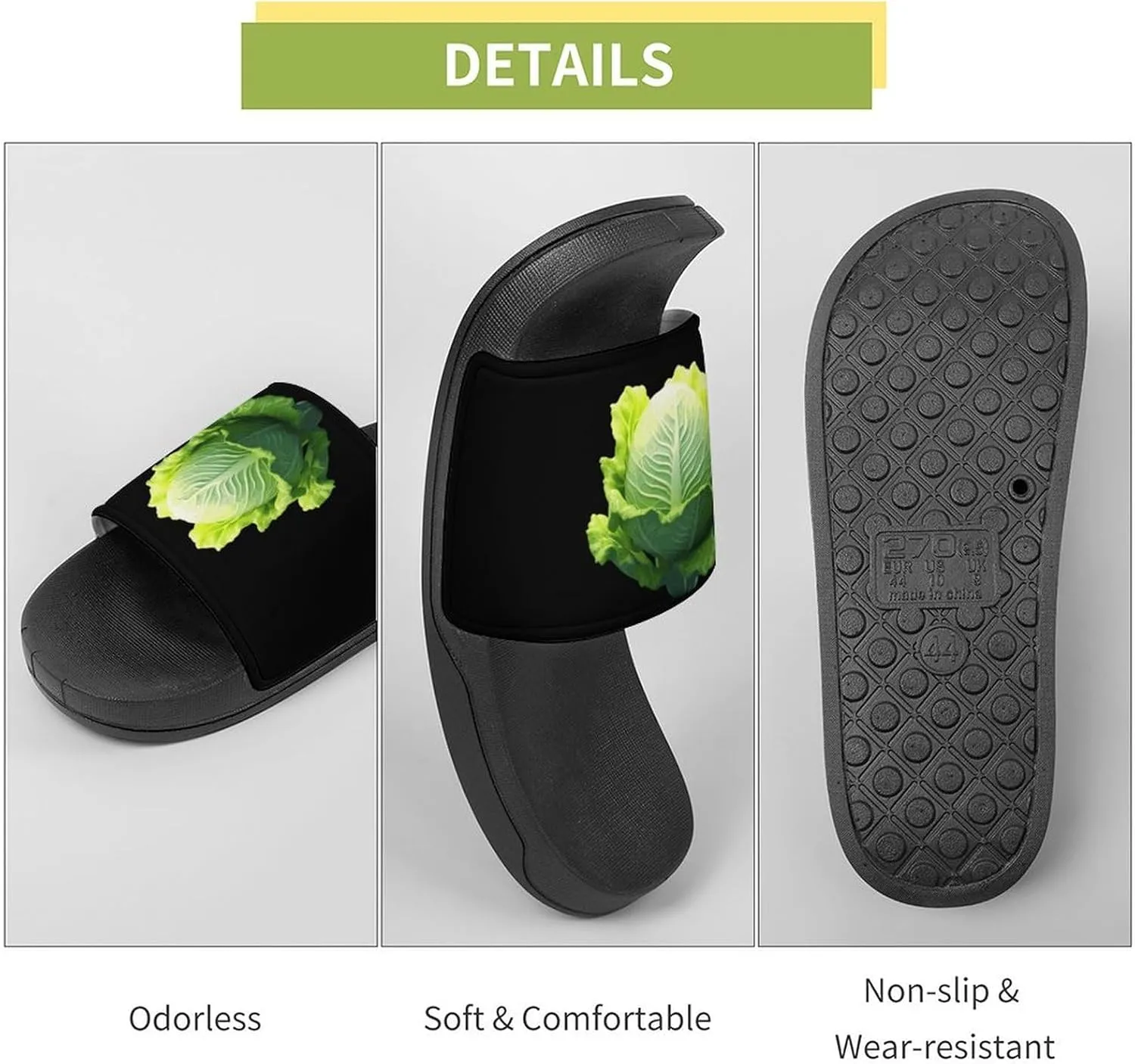 Cabbage Open Toe Slippers for Women and Men Non Slip Shower Slides Sandals Home Slippers