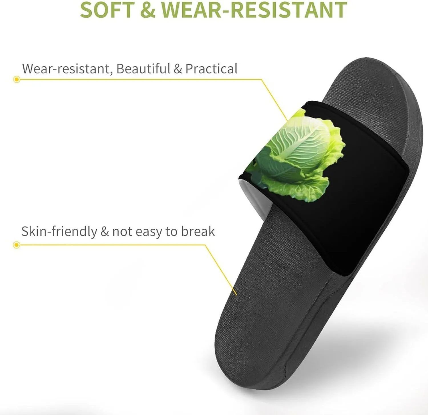 Cabbage Open Toe Slippers for Women and Men Non Slip Shower Slides Sandals Home Slippers