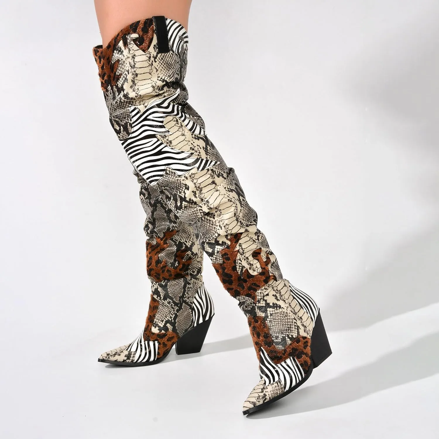 Cape Robbin | HILDA OVER THE KNEE THIGH HIGH CHUNKY LOW HEELED BOOTS-ANIMAL