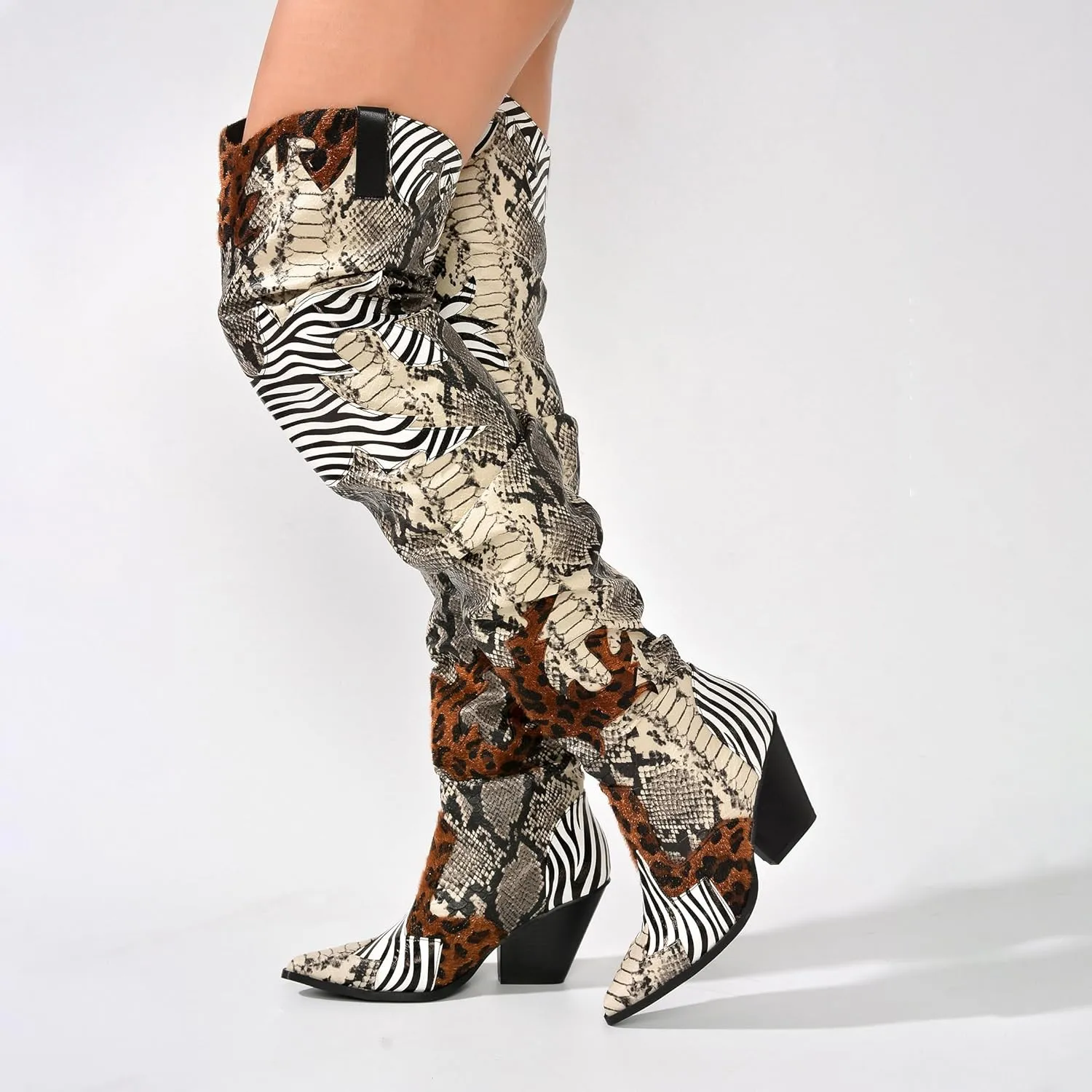 Cape Robbin | HILDA OVER THE KNEE THIGH HIGH CHUNKY LOW HEELED BOOTS-ANIMAL