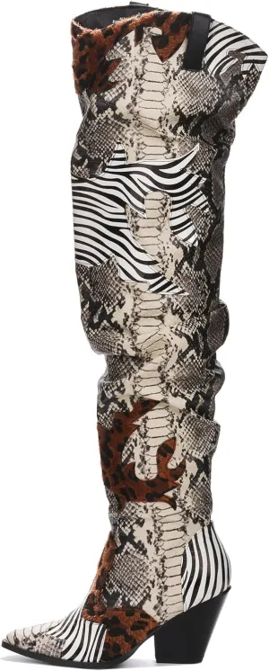 Cape Robbin | HILDA OVER THE KNEE THIGH HIGH CHUNKY LOW HEELED BOOTS-ANIMAL