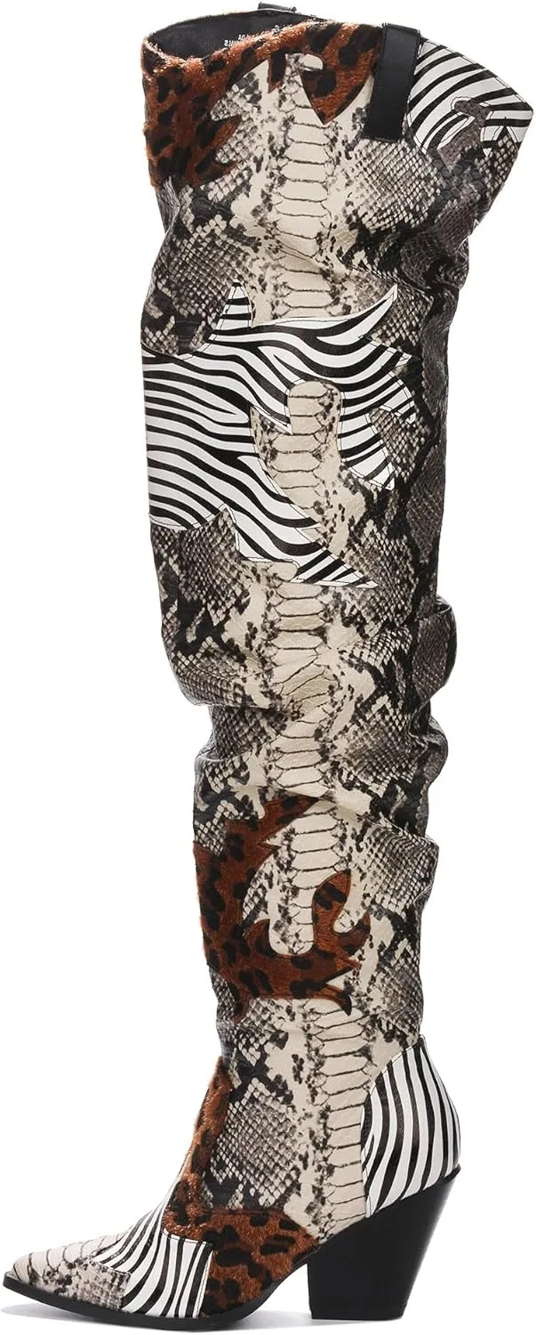 Cape Robbin | HILDA OVER THE KNEE THIGH HIGH CHUNKY LOW HEELED BOOTS-ANIMAL