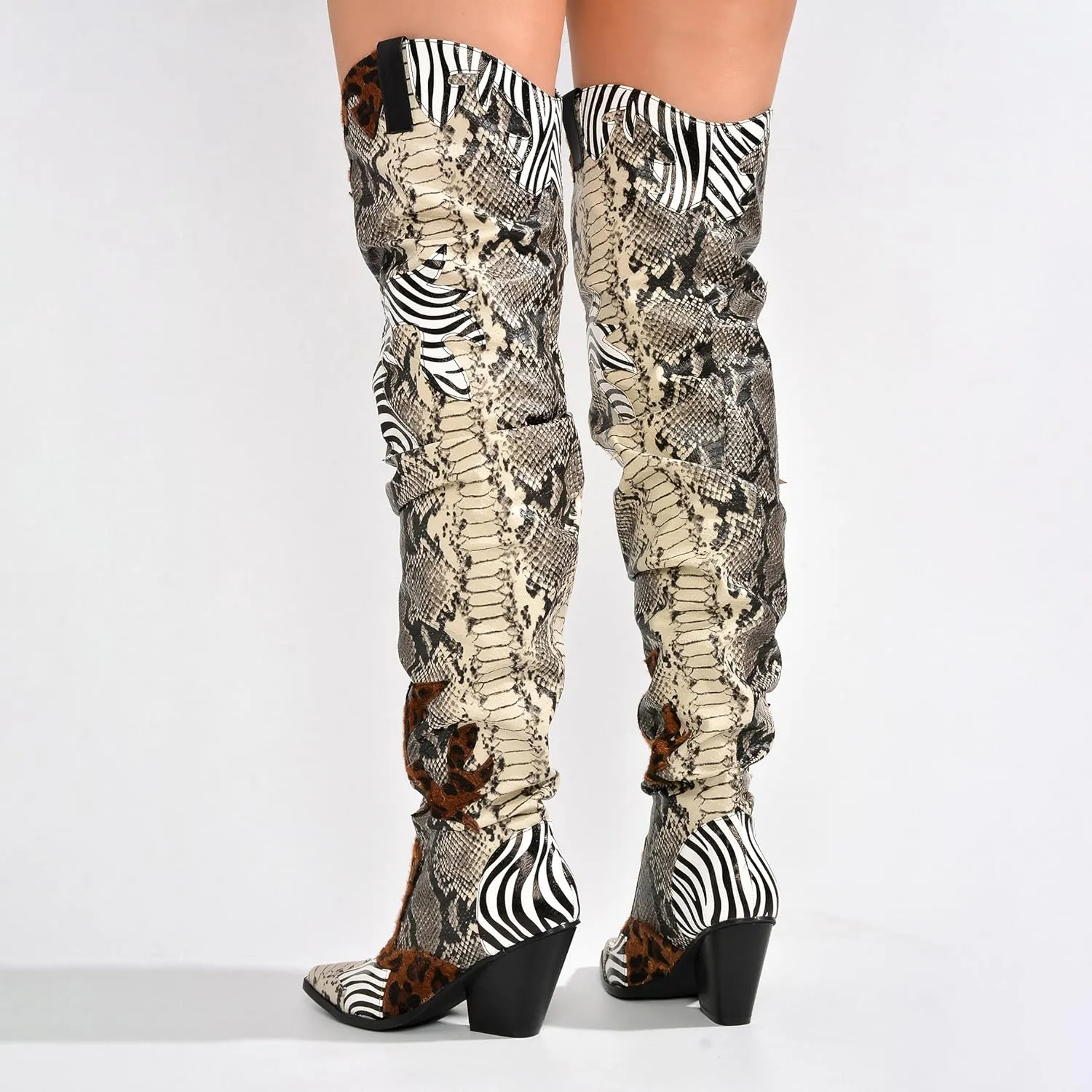 Cape Robbin | HILDA OVER THE KNEE THIGH HIGH CHUNKY LOW HEELED BOOTS-ANIMAL