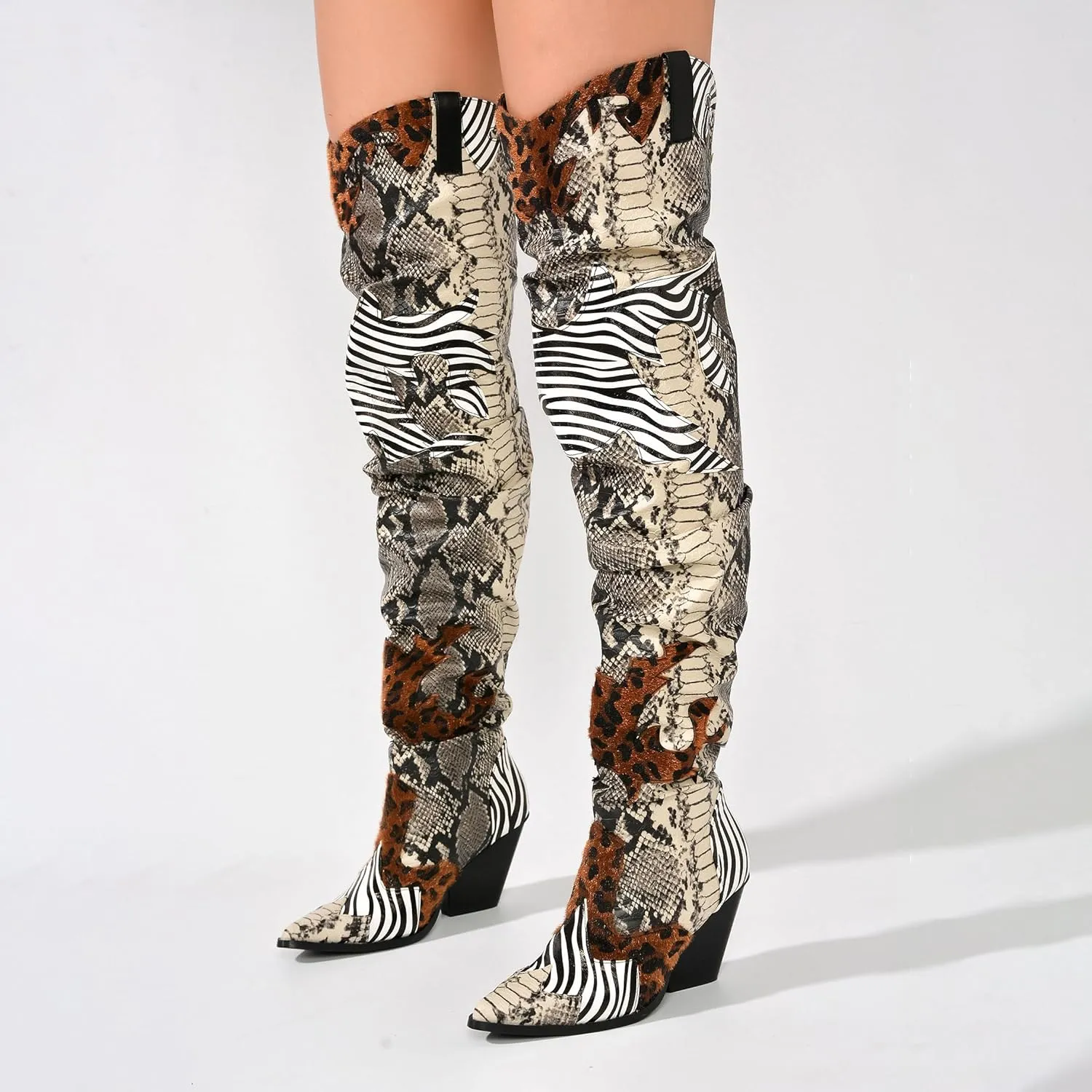 Cape Robbin | HILDA OVER THE KNEE THIGH HIGH CHUNKY LOW HEELED BOOTS-ANIMAL