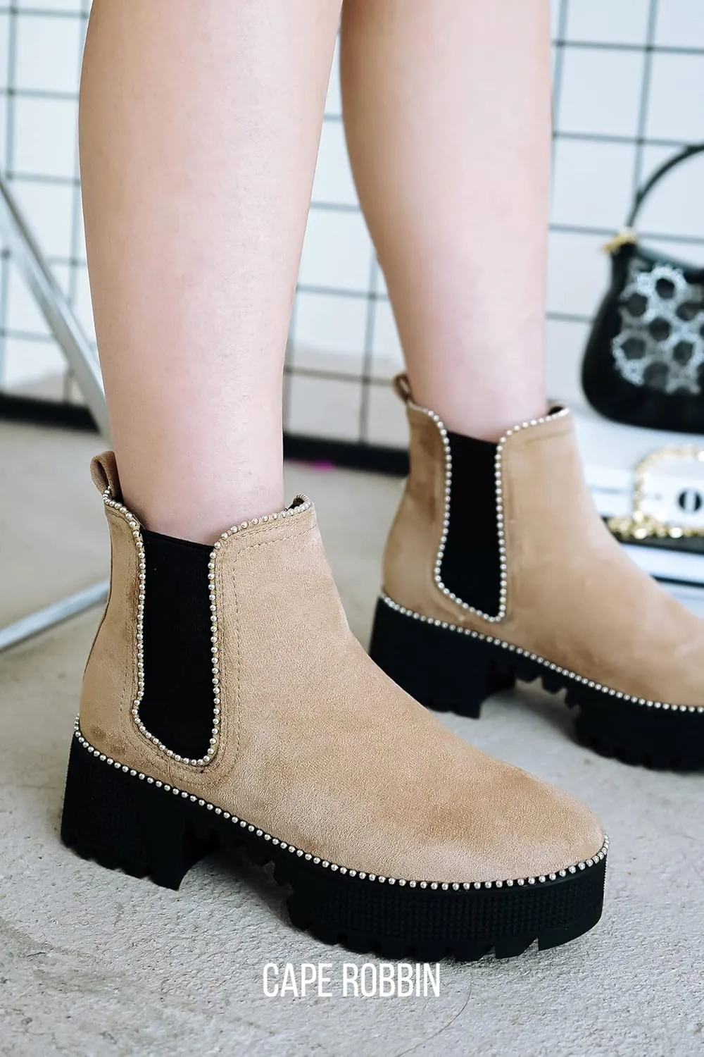 Cape Robbin Women's Platform Combat Ankle Boots - Studded Motorcycle Goth Boots with Spiky Design - Chunky Heel Lace-Up Style (Spiky)