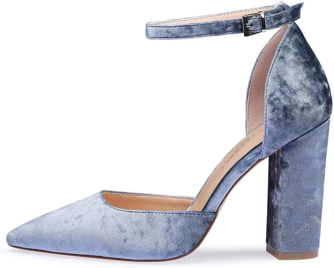 Castamere Womens High Heels Chunky Block Heel Sandals Pointed Toe Ankle Strap Pumps 10CM