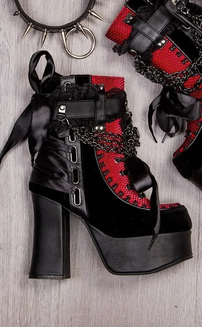 Chain Lace Up Bow Round Toe Square Heel Shoes