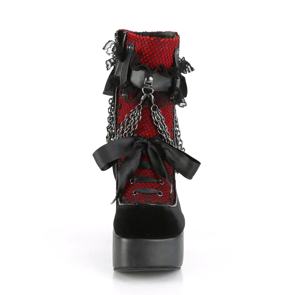 Chain Lace Up Bow Round Toe Square Heel Shoes