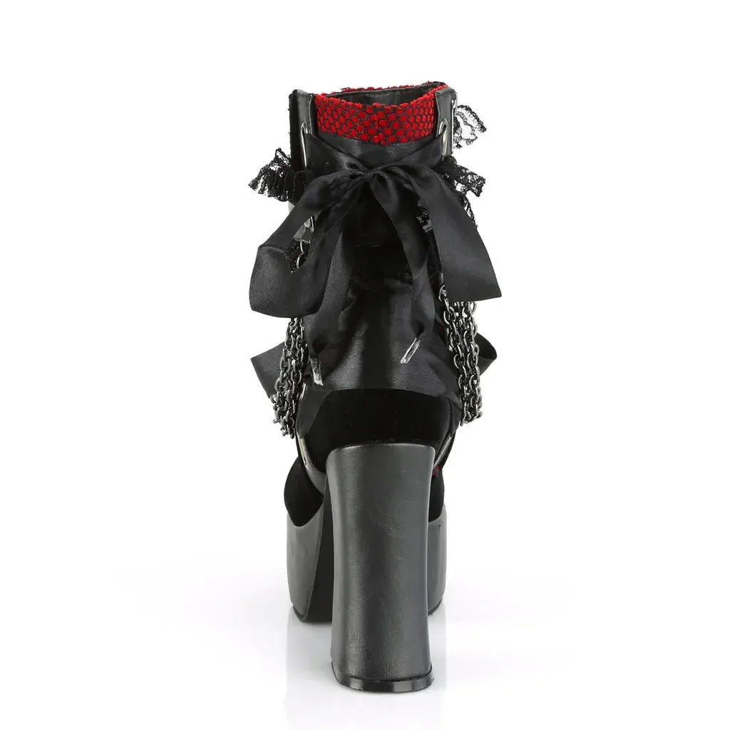 Chain Lace Up Bow Round Toe Square Heel Shoes