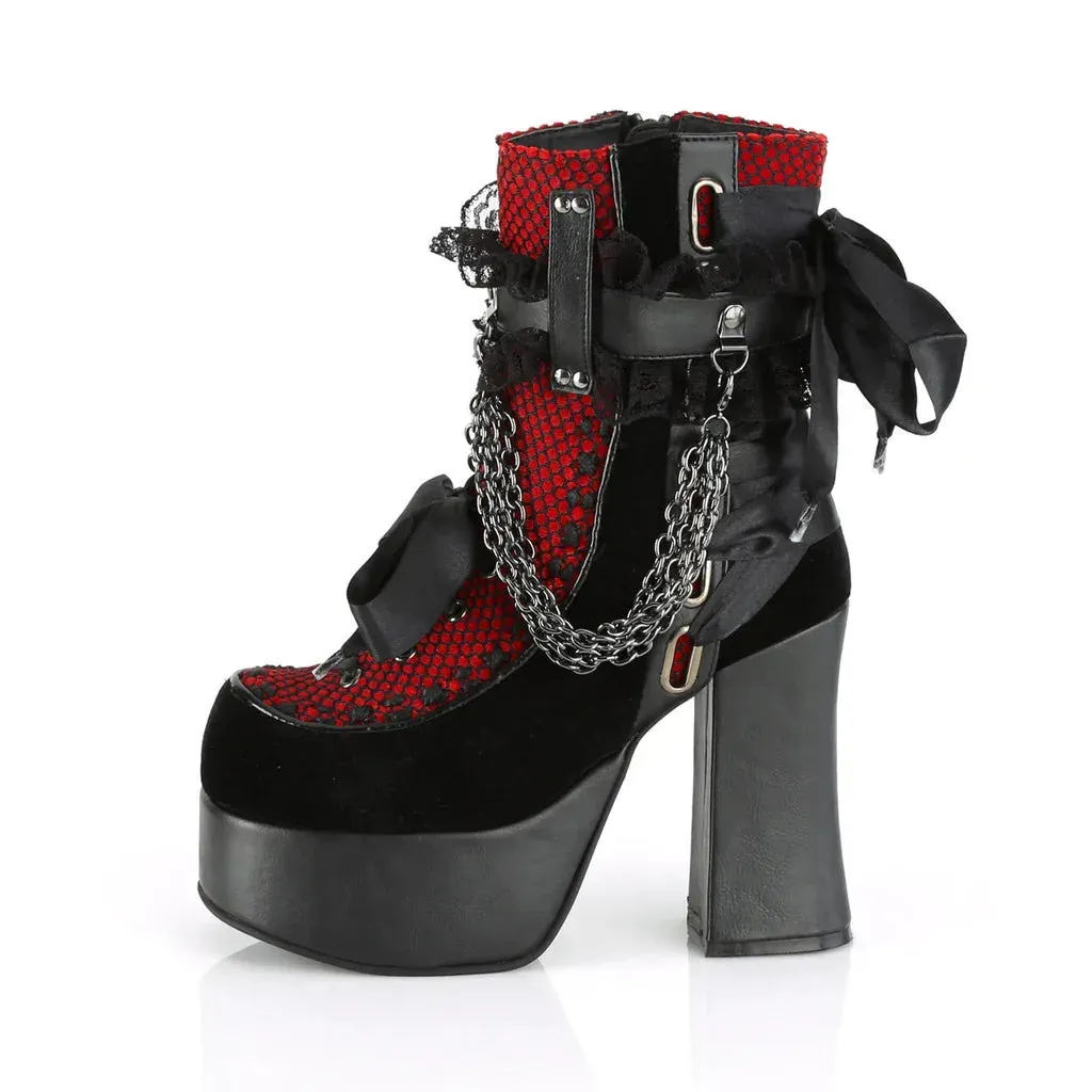 Chain Lace Up Bow Round Toe Square Heel Shoes