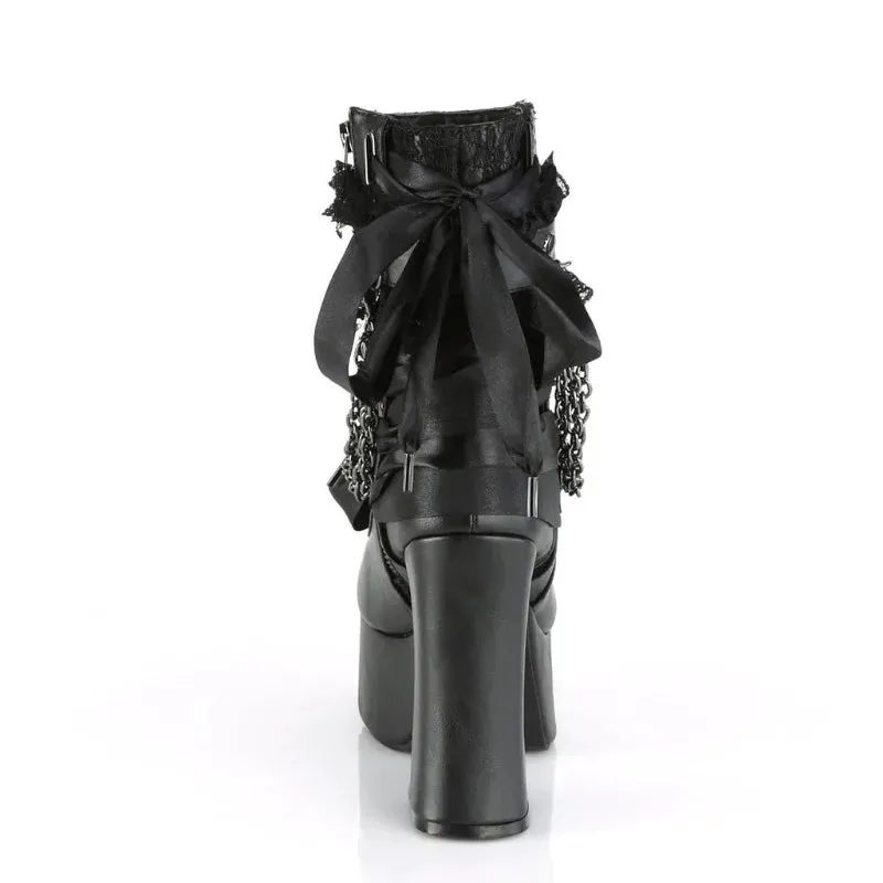 Chain Lace Up Bow Round Toe Square Heel Shoes