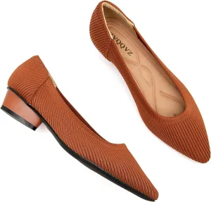 Chunky Heels for Women Knit Ballet Shoes Pointed Toe Low Heel Mesh Comfortable Block Pumps Dress Shoes