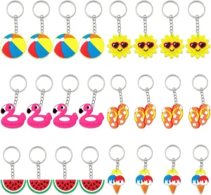 CiciBear 24 Pack Hawaii Party Return Favors with Flamingo, Ice Cream, Watermelon, Sunshine, Balloons, Slipper Keychains for Baby Shower, Hawaii Theme Party, Let's go Party, Birthday